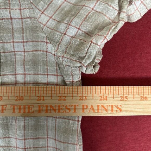 Mutual Weave Shirt Mens XL Beige Red Plaid Linen‎ Short Sleeve Button Up Pocket - Picture 6 of 7